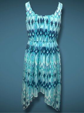 H&M Teal and Navy Tribal Ikat High-Low Dress